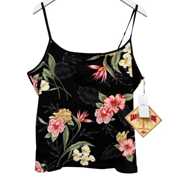 Caribbean Joe Tank Top Plus Size 2X Black Hawaiian Palms Camisole Tee NWT - Picture 1 of 9